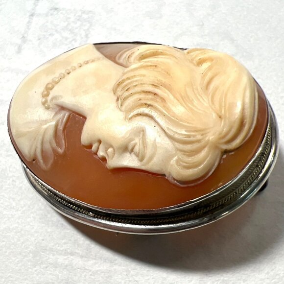Ruolds Creations Shell Cameo Brooch Pin Pendant 12K Gold Filled Vintage Jewelry - Picture 3 of 10